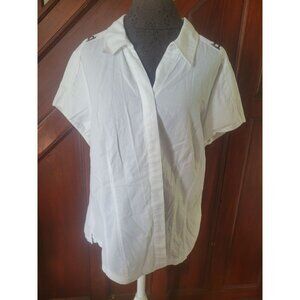 Cj Banks Womens White Short Sleeve Button-Up Shirt With Shoulder Details Size 1X